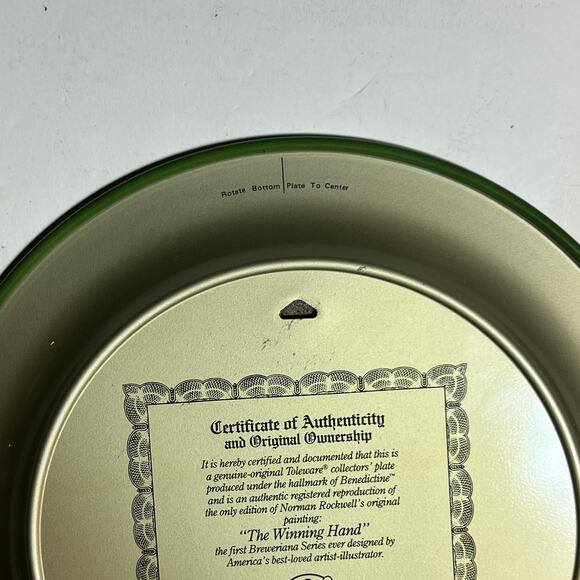Norman Rockwell Schmidt’s Beer The Winning Hand Tin Plate decor USA 1984 COA - Picture 4 of 5